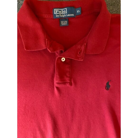 Ralph Lauren Polo Shirt Men's XL Red Long Sleeve Blue‎ Pony Rugby Casual Preppy - Picture 1 of 12